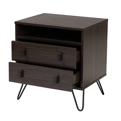 Glover Wood And Metal 2 Drawer Nightstand Brown/Gold - Baxton Studio 2 Glover Wood And Metal 2 Drawer Nightstand Brown/Gold - Baxton Studio - Image 2