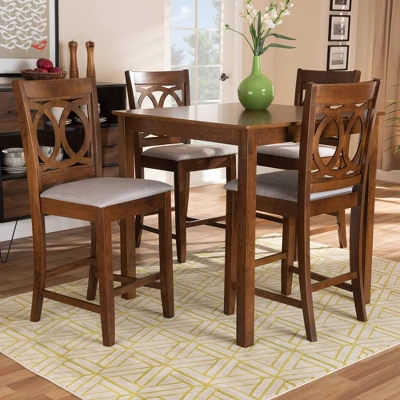 5pc Lenoir Upholstered Wood Pub Counter Height Dining Set Gray/Walnut - Baxton Studio 6 5pc Lenoir Upholstered Wood Pub Counter Height Dining Set Gray/Walnut - Baxton Studio - Image 6