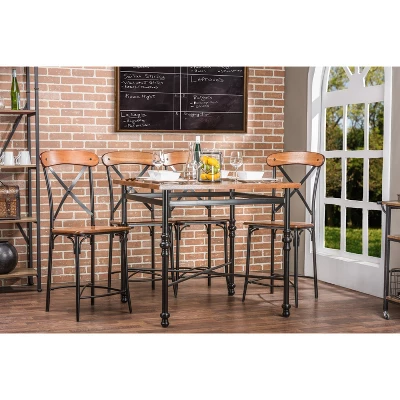 5pc Broxburn Wood And Metal Pub Counter Height Dining Set Brown - Baxton Studio 3 5pc Broxburn Wood And Metal Pub Counter Height Dining Set Brown - Baxton Studio - Image 3