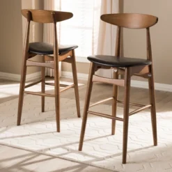 Set Of 2 Flora Mid-Century Modern Walnut Finished Wood Upholstered Barstools Black - Baxton Studio 11 Set Of 2 Flora Mid-Century Modern Walnut Finished Wood Upholstered Barstools Black - Baxton Studio -Baxton Studio GUEST 00d7f6c0 204a 4a2d 84e6 a795710c1e81