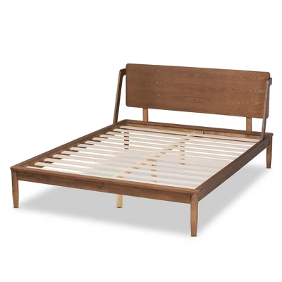 Sadler Mid-Century Modern Platform Bed Walnut/Brown - Baxton Studio 2 Sadler Mid-Century Modern Platform Bed Walnut/Brown - Baxton Studio - Image 2