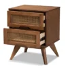 Barrett Wood And Synthetic Rattan 2 Drawer Nightstand Walnut Brown - Baxton Studio