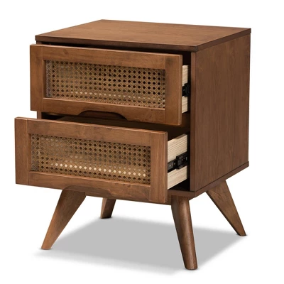 Barrett Wood And Synthetic Rattan 2 Drawer Nightstand Walnut Brown - Baxton Studio 1 Barrett Wood And Synthetic Rattan 2 Drawer Nightstand Walnut Brown - Baxton Studio
