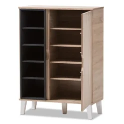 Adelina Mid - Century Modern 1 - Door Wood Shoe Cabinet - Brown - Baxton Studio