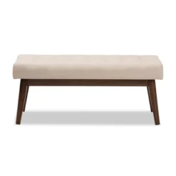 Elia Mid Century Modern Walnut Wood Fabric Button Tufted Bench - Baxton Studio