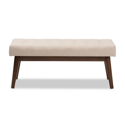 Elia Mid Century Modern Walnut Wood Fabric Button Tufted Bench - Baxton Studio 1 Elia Mid Century Modern Walnut Wood Fabric Button Tufted Bench - Baxton Studio