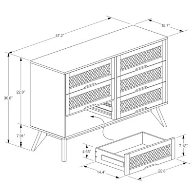 Barrett Wood And Synthetic Rattan 6 Drawer Dresser Walnut Brown - Baxton Studio 10 Barrett Wood And Synthetic Rattan 6 Drawer Dresser Walnut Brown - Baxton Studio - Image 10