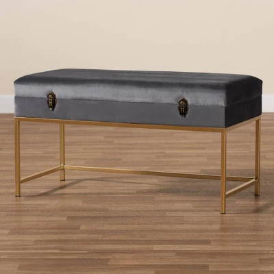 Aliana Velvet Fabric And Metal Large Ottoman Gold - Baxton Studio 8 Aliana Velvet Fabric And Metal Large Ottoman Gold - Baxton Studio - Image 8