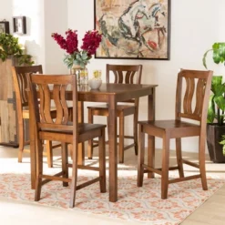 5pc Fenton Wood Pub Dining Set Walnut/Brown - Baxton Studio -Baxton Studio GUEST 022d30b0 caf5 468f b6ec c52ed0669d7d