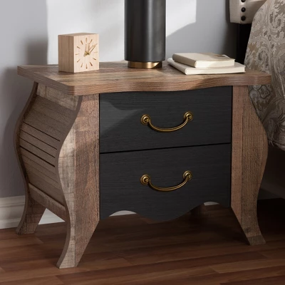 Romilly Country Cottage Farmhouse Oak Finished Wood 2 Drawer Nightstand Black/Brown - Baxton Studio 7 Romilly Country Cottage Farmhouse Oak Finished Wood 2 Drawer Nightstand Black/Brown - Baxton Studio - Image 7