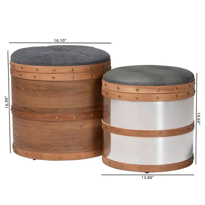 2pc Caleb Ottoman Set With Storage & Foot Stool, Gold-Tone Studs - Baxton Studio 6 2pc Caleb Ottoman Set With Storage & Foot Stool, Gold-Tone Studs - Baxton Studio - Image 6