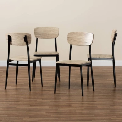 4pc Honore Wood And Metal Dining Chair Set Light Brown/Black - Baxton Studio 6 4pc Honore Wood And Metal Dining Chair Set Light Brown/Black - Baxton Studio - Image 6