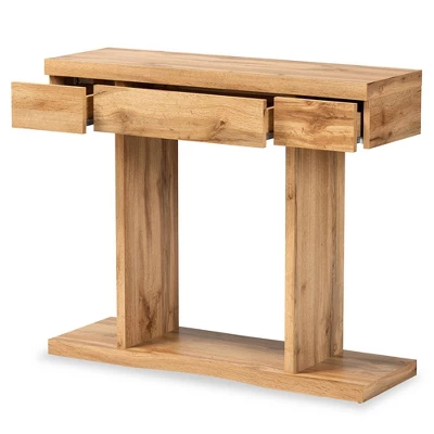 Otis Wood 3 Drawer Console Table Oak Brown - Baxton Studio 1 Otis Wood 3 Drawer Console Table Oak Brown - Baxton Studio