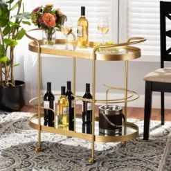 Kamal Glam Brushed Metal And Mirrored Glass 2 Tier Mobile Wine Bar Cart Gold - Baxton Studio 19 Kamal Glam Brushed Metal And Mirrored Glass 2 Tier Mobile Wine Bar Cart Gold - Baxton Studio -Baxton Studio GUEST 034e04a5 db63 474b 9d05 6c159816da1c