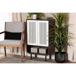 2 Door Meike Two-Tone Wood Shoe Cabinet Walnut/White - Baxton Studio -Baxton Studio GUEST 0399f20b f099 4163 9b32 6b156fc599fc
