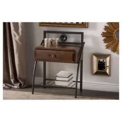 Jevenci Vintage Antique Dark Bronze Metal And Wood 1-Drawer Nightstand - Walnut - Baxton Studio -Baxton Studio GUEST 03f15f3b 9d15 45e6 b23d f267c37418ca