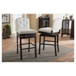Set Of 2 Ginaro Faux Leather Button Tufted Upholstered Swivel Barstools White - Baxton Studio 5 Set Of 2 Ginaro Faux Leather Button Tufted Upholstered Swivel Barstools White - Baxton Studio -Baxton Studio GUEST 04707773 afb7 44d4 ad10 0c70cd2e0d66