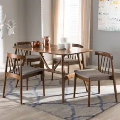 5pc Wyatt Midcentury Modern Walnut Wood Dining Set Beige/Brown - Baxton Studio -Baxton Studio GUEST 0485dc86 a81e 46d6 9051 d7740eb7f591