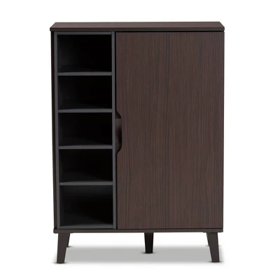 Idina Mid-Century Wood 1 Door Shoe Cabinet Brown/Gray - Baxton Studio 2 Idina Mid-Century Wood 1 Door Shoe Cabinet Brown/Gray - Baxton Studio - Image 2