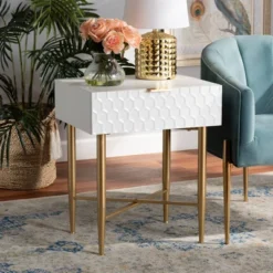 Marcin Wood And Metal 1 Drawer Nightstand White/Gold - Baxton Studio -Baxton Studio GUEST 04e7a742 ff86 4181 82c8 95a522de5a09