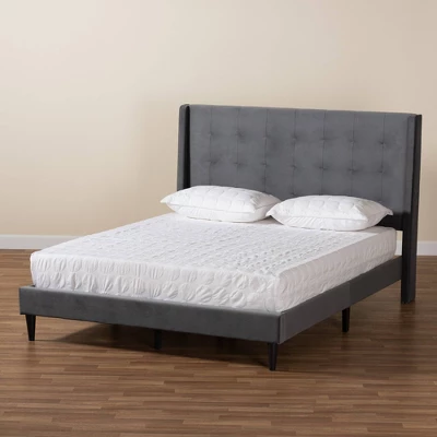Gothard Velvet Fabric Upholstered And Wood Platform Bed - Baxton Studio 6 Gothard Velvet Fabric Upholstered And Wood Platform Bed - Baxton Studio - Image 6