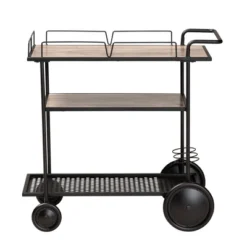 Huntley Wood And Metal Mobile Wine Cart Walnut Brown/Black - Baxton Studio
