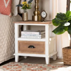 Glynn Wood 1 Drawer Nightstand White/Brown - Baxton Studio -Baxton Studio GUEST 0557dc81 0213 46b9 bc89 93f5048e2c83