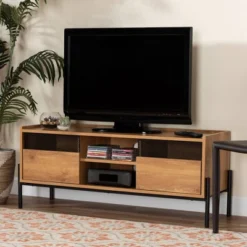 Tasman Wood And Metal 2 Door TV Stand For TVs Up To 45" Natural Brown/Black - Baxton Studio 15 Tasman Wood And Metal 2 Door TV Stand For TVs Up To 45" Natural Brown/Black - Baxton Studio -Baxton Studio GUEST 05f26784 58c3 408d 9dff 136b334b46dd
