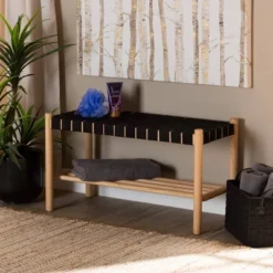 Cadmus Rustic Wood Bench Black/Oak Brown - Baxton Studio
