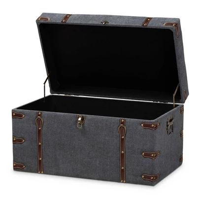Palma Modern Transitional Fabric Upholstered Storage Trunk Ottoman Gray - Baxton Studio: Cushioned, Antique Brass Latches, No Assembly Required 1 Palma Modern Transitional Fabric Upholstered Storage Trunk Ottoman Gray - Baxton Studio: Cushioned, Antique Brass Latches, No Assembly Required