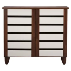 Gisela Two-Tone Shoe Cabinet With 2 Doors Oak/White - Baxton Studio