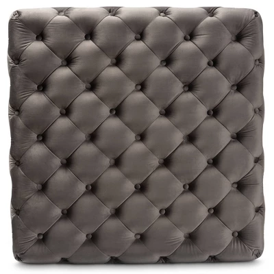 Verene Velvet Upholstered Square Cocktail Ottoman Gray/Gold - Baxton Studio 2 Verene Velvet Upholstered Square Cocktail Ottoman Gray/Gold - Baxton Studio - Image 2
