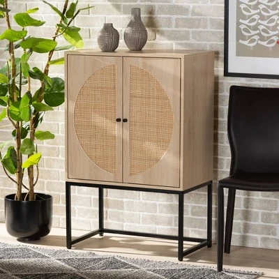 Ardon Bohemian Wood And Metal 2 Door Storage Cabinet With Rattan Light Brown/Black - Baxton Studio 7 Ardon Bohemian Wood And Metal 2 Door Storage Cabinet With Rattan Light Brown/Black - Baxton Studio - Image 7