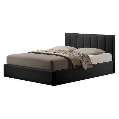 Queen Templemore Black Leather Contemporary Bed - Baxton Studio 1 Queen Templemore Black Leather Contemporary Bed - Baxton Studio