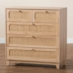 Elsbeth Wood And Natural Rattan 5 Drawer Storage Cabinet Oak Brown/Natural Brown - Baxton Studio 15 Elsbeth Wood And Natural Rattan 5 Drawer Storage Cabinet Oak Brown/Natural Brown - Baxton Studio -Baxton Studio GUEST 08847334 7a73 4059 a0ab eeafca9d7166