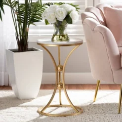 Tarmon Metal End Table With Marble Tabletop Gold - Baxton Studio -Baxton Studio GUEST 09b8ff08 5978 443b b426 a99bbf77c758