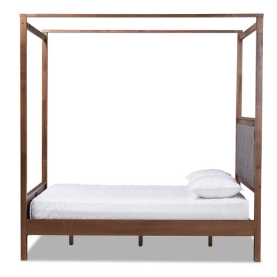 Natasha Fabric Upholstered Wood Platform Canopy Bed Gray/Walnut Brown - Baxton Studio 2 Natasha Fabric Upholstered Wood Platform Canopy Bed Gray/Walnut Brown - Baxton Studio - Image 2