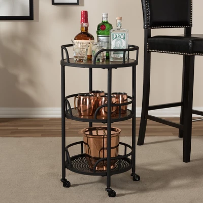 Bristol Rustic Industrial Style Metal And Wood Mobile Serving Cart - Brown - Baxton Studio 3 Bristol Rustic Industrial Style Metal And Wood Mobile Serving Cart - Brown - Baxton Studio - Image 3