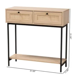 Sherwin 2 Drawer Console Table With Woven Rattan Accent Light Brown/Black - Baxton Studio:Entryway Storage -Baxton Studio GUEST 0b635086 bc57 4d2f bc9a d2d647632b8a