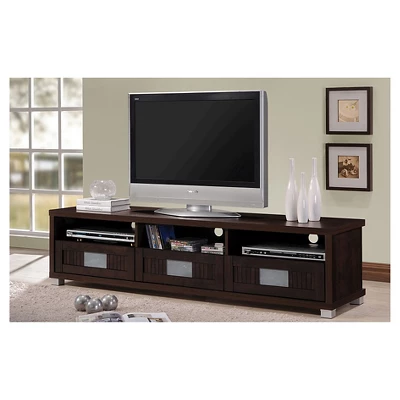 Gerhardine Wood 3 Drawer TV Stand For TVs Up To 62" Dark Brown - Baxton Studio 5 Gerhardine Wood 3 Drawer TV Stand For TVs Up To 62" Dark Brown - Baxton Studio - Image 5