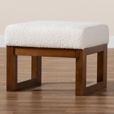 Yashiya Boucle Ottoman Footstool: Mid-Century Design, Rubberwood Frame - Baxton Studio 6 Yashiya Boucle Ottoman Footstool: Mid-Century Design, Rubberwood Frame - Baxton Studio - Image 6