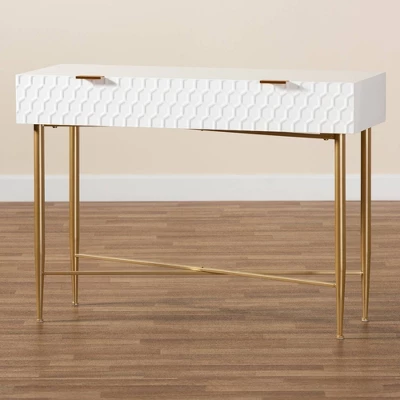 Galia Wood And Metal 1 Drawer Console Table White/Gold - Baxton Studio 8 Galia Wood And Metal 1 Drawer Console Table White/Gold - Baxton Studio - Image 8