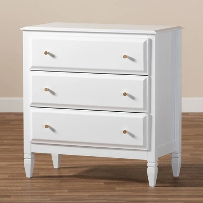 3 Drawer Naomi Wood Bedroom Chest White/Gold - Baxton Studio 7 3 Drawer Naomi Wood Bedroom Chest White/Gold - Baxton Studio - Image 7