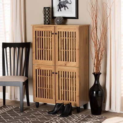 Fernanda Wood 4 Door Storage Cabinet Oak Brown/Black - Baxton Studio 5 Fernanda Wood 4 Door Storage Cabinet Oak Brown/Black - Baxton Studio - Image 5