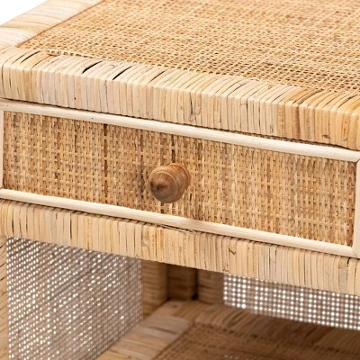 Bella Mahogany Wood And Natural Rattan 1 Drawer Nightstand Natural Brown - Baxton Studio 6 Bella Mahogany Wood And Natural Rattan 1 Drawer Nightstand Natural Brown - Baxton Studio - Image 6