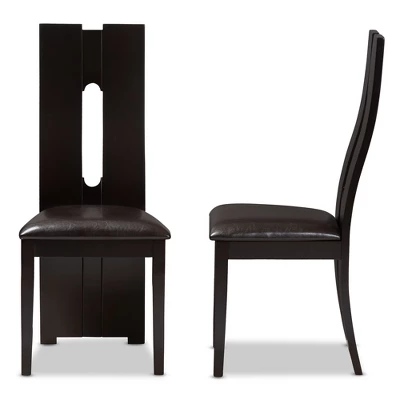 Set Of 2 Alani Faux Leather Dining Chairs: Baxton Studio, Wenge Wood Finish, Cut-Out Back 2 Set Of 2 Alani Faux Leather Dining Chairs: Baxton Studio, Wenge Wood Finish, Cut-Out Back - Image 2