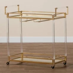 Savannah Metal And Glass Wine Cart Gold/Clear - Baxton Studio -Baxton Studio GUEST 0c5d8a5a bd99 42d9 82d6 ee43a13a79f4
