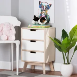 Halian Two-Tone Wood 3 Drawer Nightstand White/Light Brown - Baxton Studio -Baxton Studio GUEST 0da4178c 7e34 43e0 b964 8fd709a54513