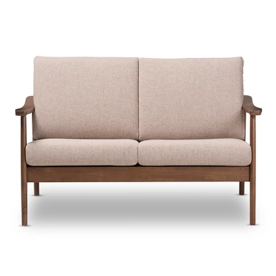 Venza Mid-Modern Walnut Wood Fabric Upholstered 2 Seater Loveseat Light Brown - Baxton Studio 1 Venza Mid-Modern Walnut Wood Fabric Upholstered 2 Seater Loveseat Light Brown - Baxton Studio