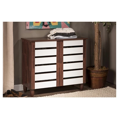 Gisela Two-Tone Shoe Cabinet With 2 Doors Oak/White - Baxton Studio 4 Gisela Two-Tone Shoe Cabinet With 2 Doors Oak/White - Baxton Studio - Image 4